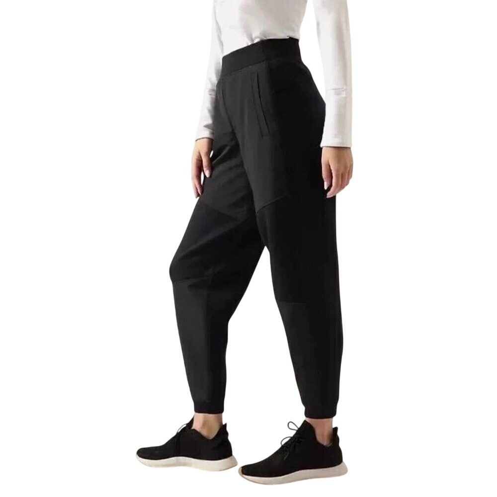 Athleta Womens Black Hybrid Mixed Media Jogger Pants High Rise XL Tapered Leg